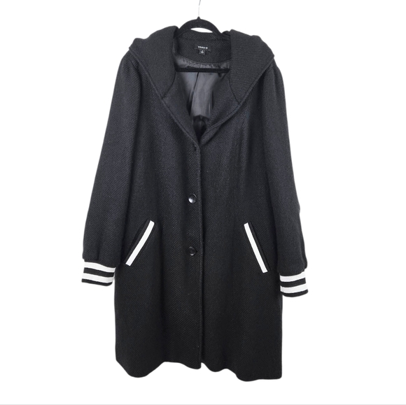 Torrid Black Woolen Varsity Hooded Longline Coat - Picture 3 of 13